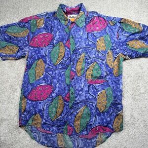 Vintage Protest 100% Silk Abstract Geometric Button Down Shirt Mens Medium